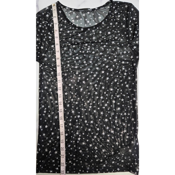ZARA Womens Star Print Sheer Mesh Top Small Black White Long Sleeve Lightweight - Picture 7 of 8